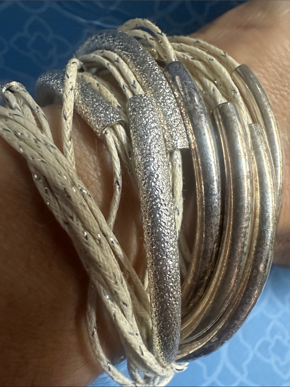 Multi-Strand Metallic Silver Bracelet